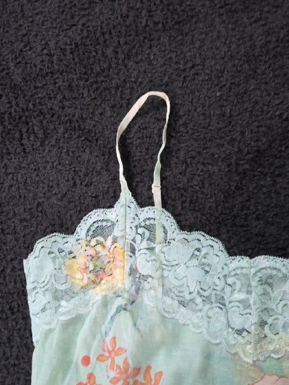 Floral Lace-Trim Long Mint Floral Lace Camisole Night Gown Adj Straps M/L New - Picture 4 of 7